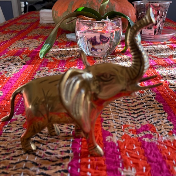 Vintage Brass Gold Elephant Figurine Trunk Up EUC - Picture 3 of 7